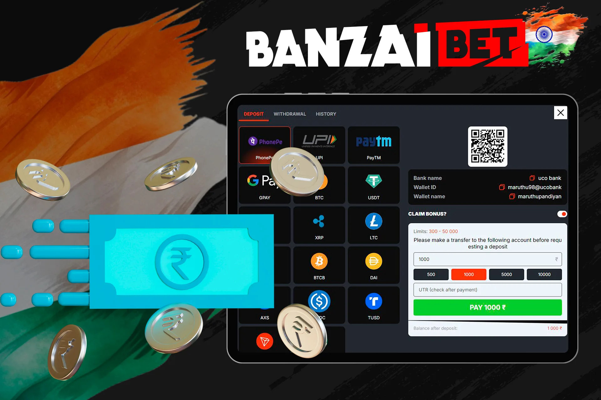 Make your first deposit at Banzaibet India