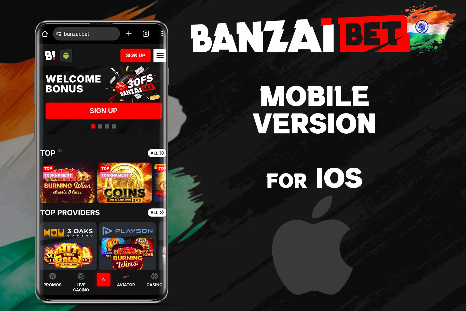 Use the mobile version of the Banzaibet website for iOS